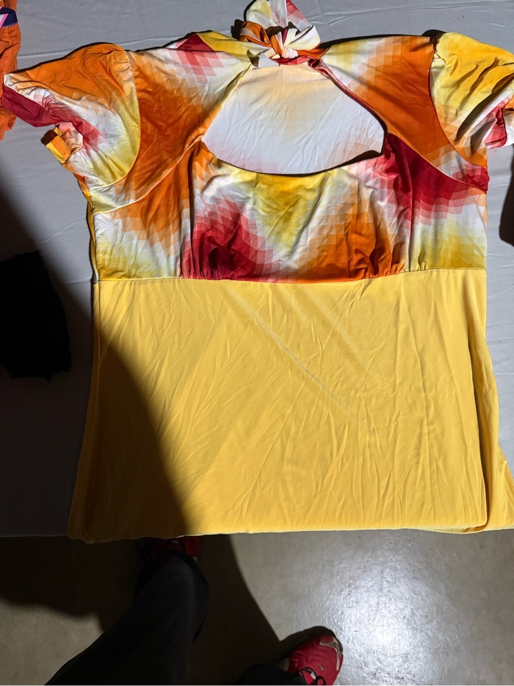 Joy plus Yellow, Orange & Pink Ombre Tie-Neck Top